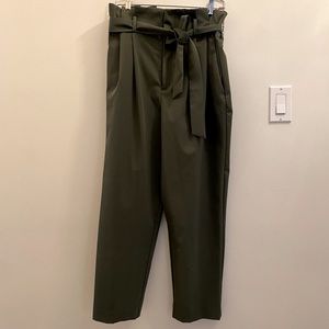 H&M olive green paper bag pants with belt